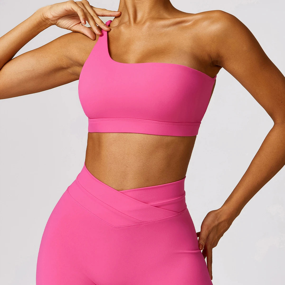 2 Piece Yoga Sets Quick Dry Woman Yoga Outfit Shorts One Shoulder Bras Sport Suit for Women Sportswear Fitness Gym Workout Sets Totally invincible