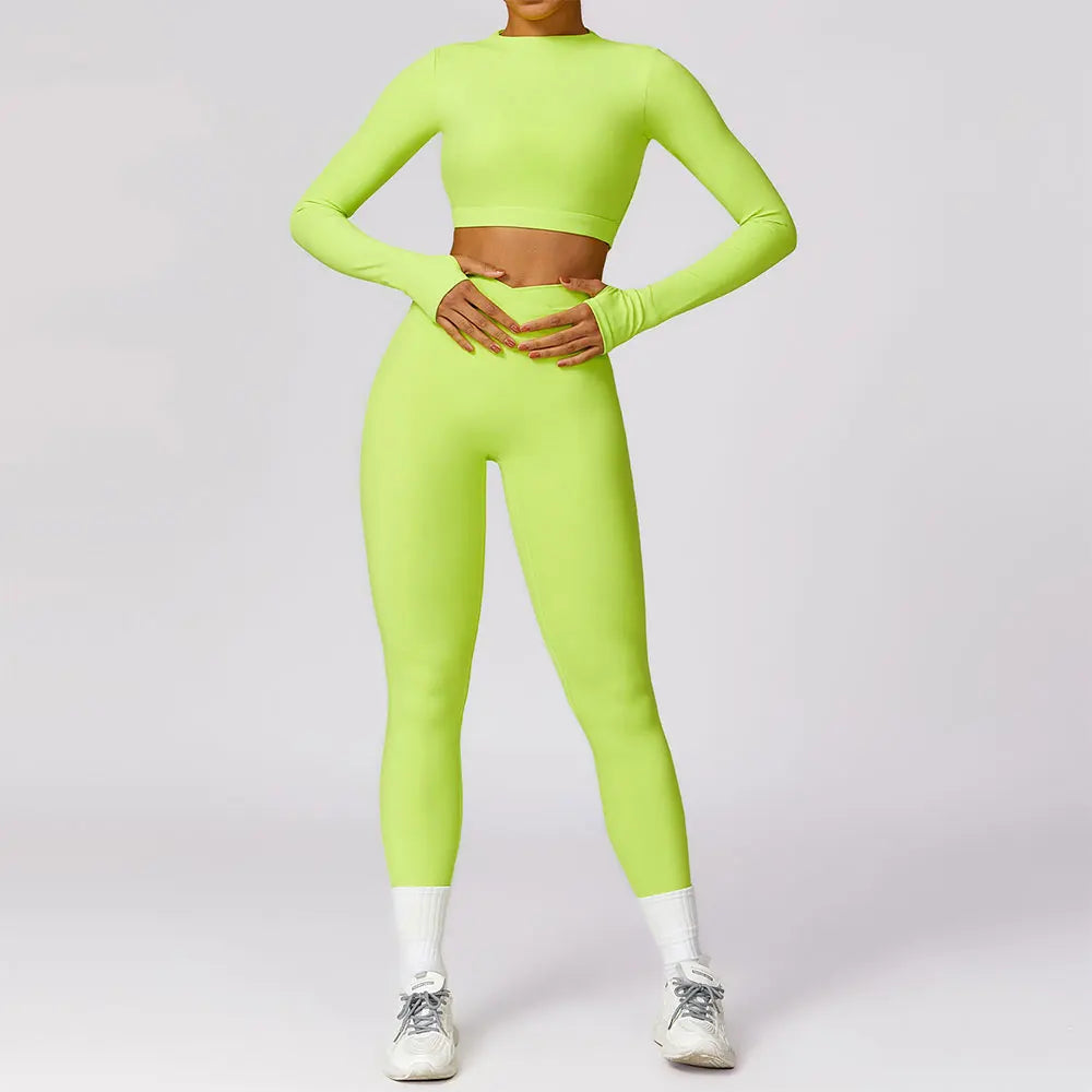 2 Pieces Women Tracksuits Yoga Set Workout Sportswear Gym Clothing Fitness Long Sleeve Crop Top High Waist Leggings Sports Suits Totally invincible