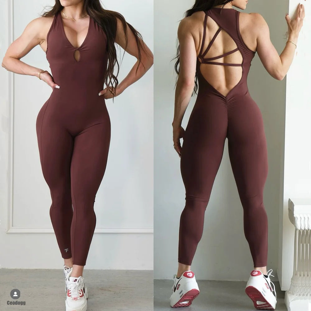 2024 Mental Pad Jumpsuit Sport Women Yoga Set Bodysuit For Fitness Wear Gym Sportswear High Elastic Workout Running Clothes Totally invincible