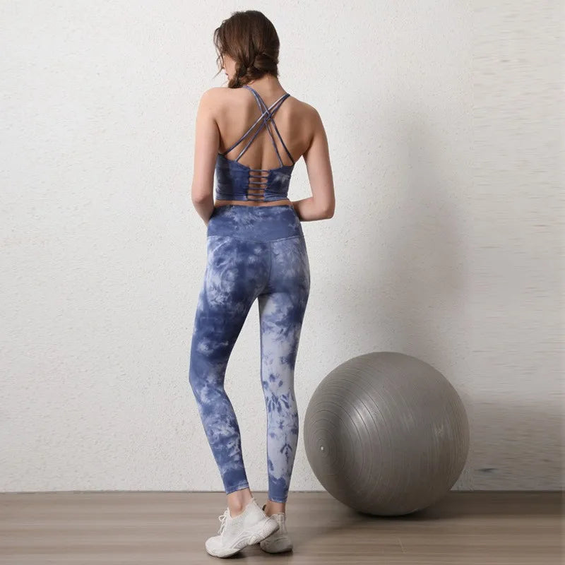 2PCS Seamless Women Yoga Set Workout Sportswear Fitness Crop Top Tie Dye High Waist Leggings Gym Clothing Two Piece Sports Suits Totally invincible