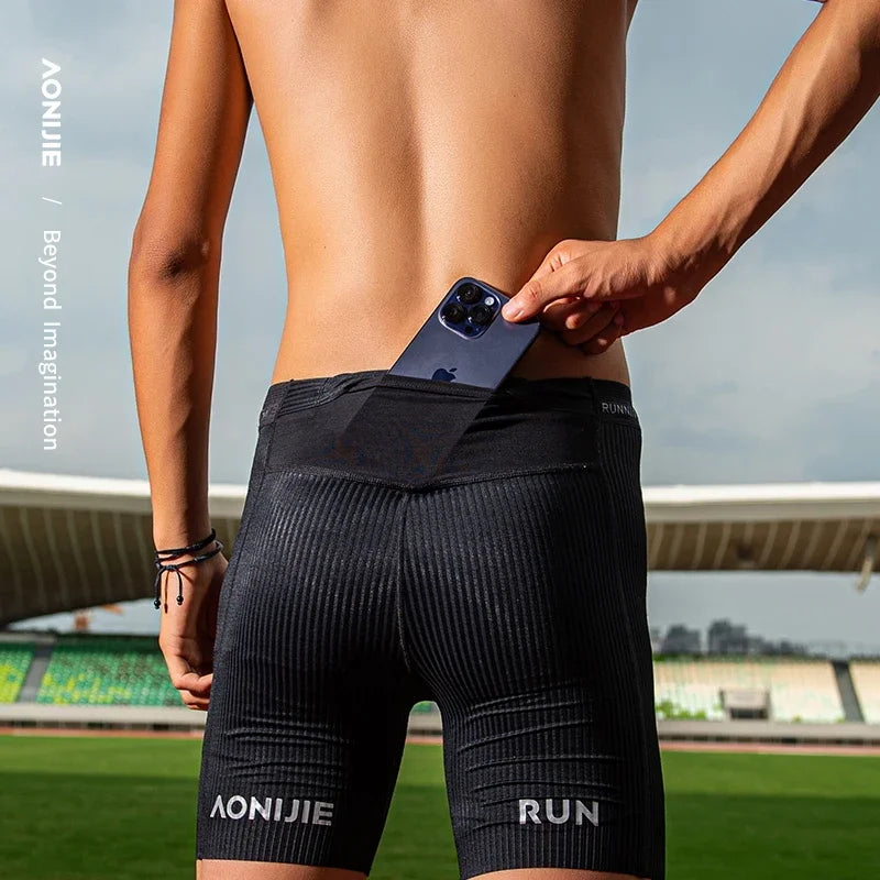 AONIJIE FM5182 Sports Tights Shorts Men Quick Drying Running Training Marathon Half Tights Shorts Pants Gym Fitness Sportswear Totally invincible