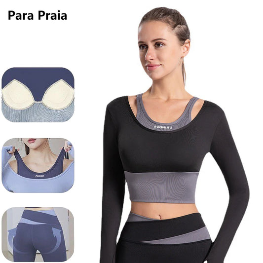 Autumn Winter High Waist Yoga Set Long Sleeve Fitness Vest with Pads Outfits Sportswear Women Sports Leggings Bra Gym Workout Totally invincible