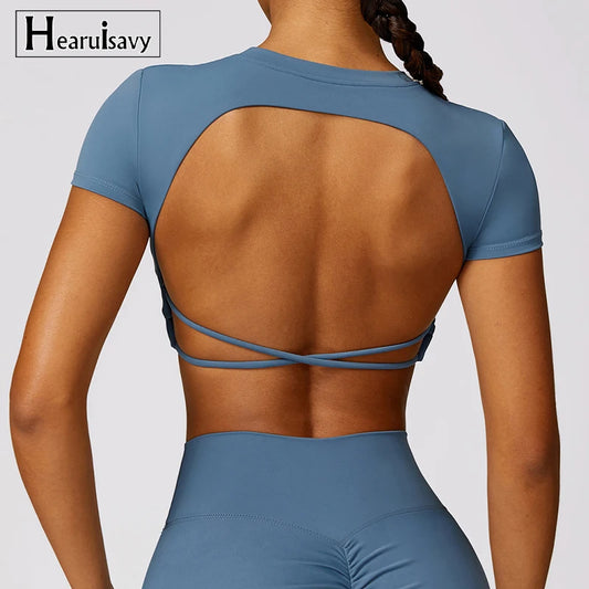 Backless Sports Short Shirts Women Gym Women Fitness Sexy Crop Top Quick-Drying Yoga Clothing Breather Workout Sportswear Women Totally invincible