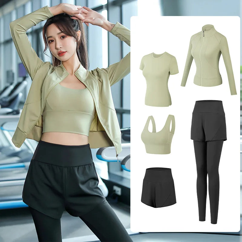 Fitness Yoga Set Women Workout Athletic Clothing Long Sleeve Shirt Gym Bras High Waist Leggings Tights-Fitting Sportswear Totally invincible