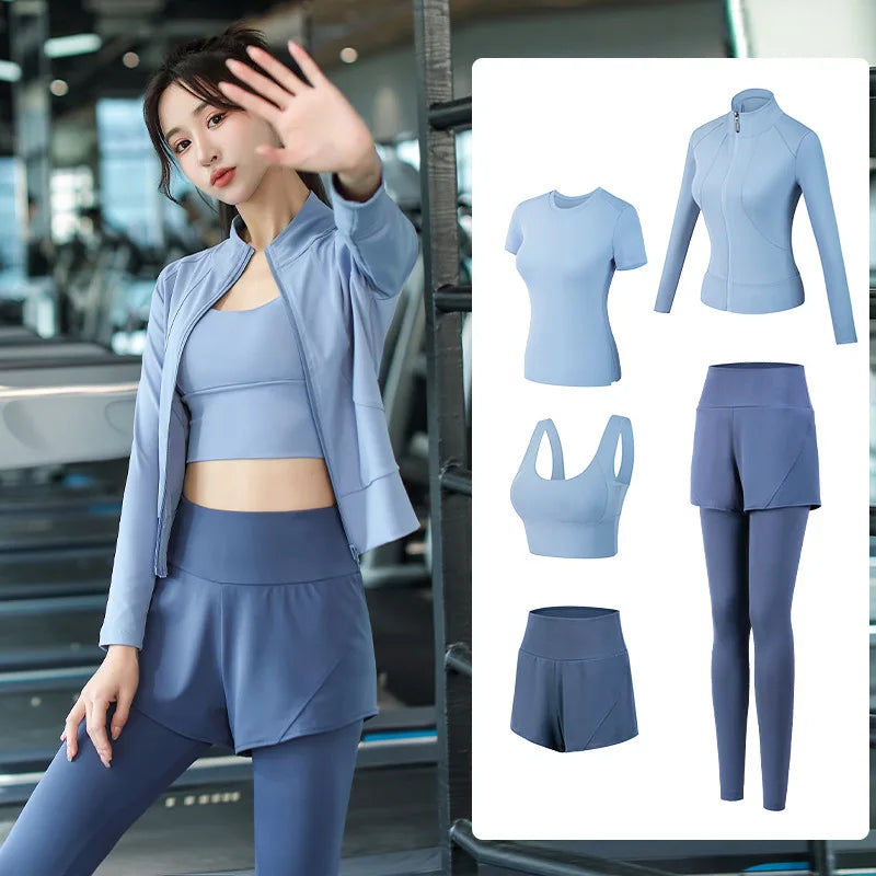 Fitness Yoga Set Women Workout Athletic Clothing Long Sleeve Shirt Gym Bras High Waist Leggings Tights-Fitting Sportswear Totally invincible