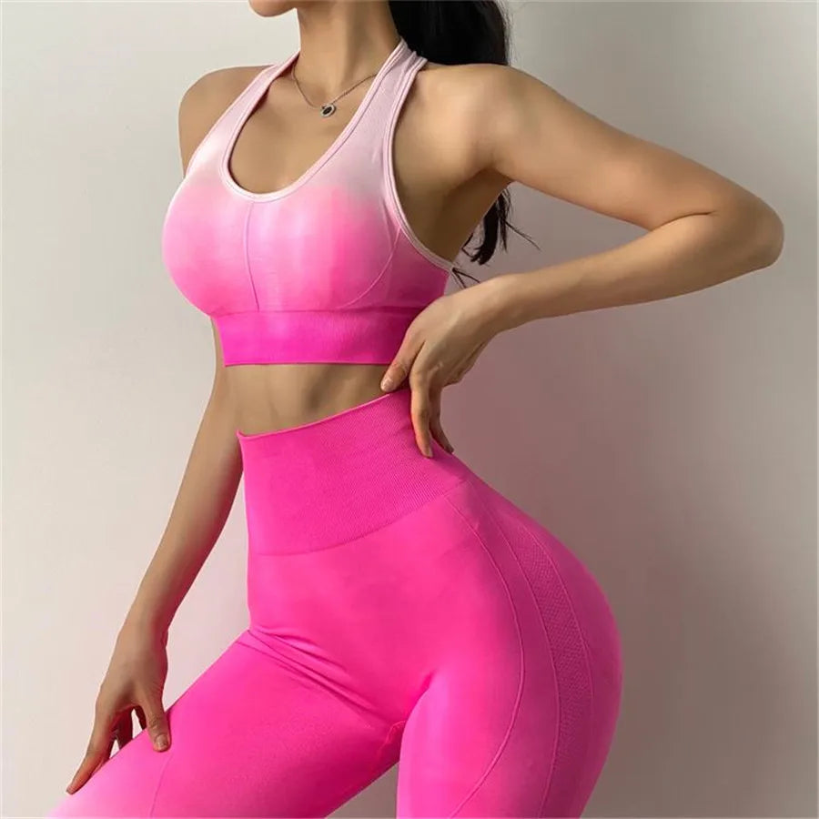 Gradient Seamless Women Sport Suit Fitness Female Yoga Set Ombre Push Up Workout Gym Wear Running Clothing Tracksuit Sportswear Totally invincible