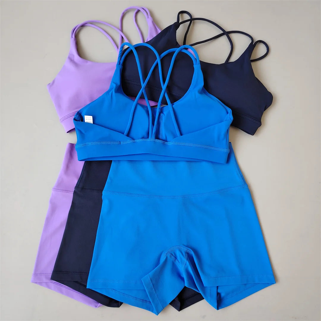 Gym 2-Piece Women Yoga Suit Shorts Running Exercise Pilates Sexy Fitness Suit Fashionable Spicy Girl Sportswear Shorts Set Soft Totally invincible