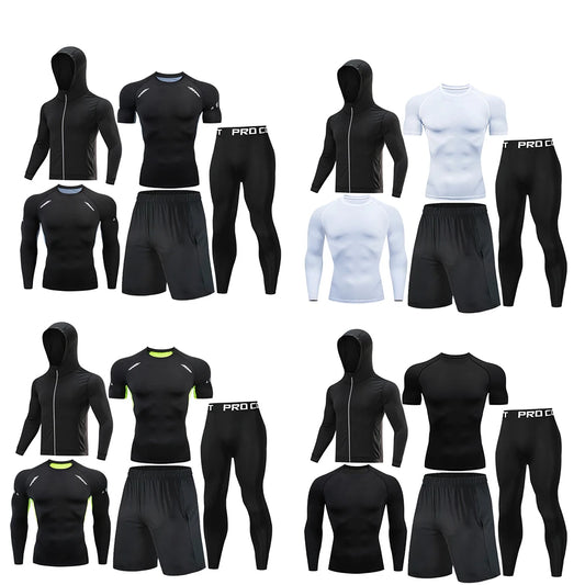 Gym Rashguard Men's Fitness 5piece/Set Classic Black Training Tight Sportswear Running Compression Suit Jogging Sport Sleeve Totally invincible