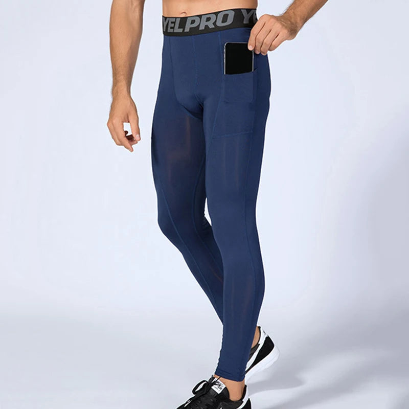 Quick Dry Elastic Compression Running Tights Men with Pocket Gym Fitness Trousers Workout Leggings Sportswear Pants Customized