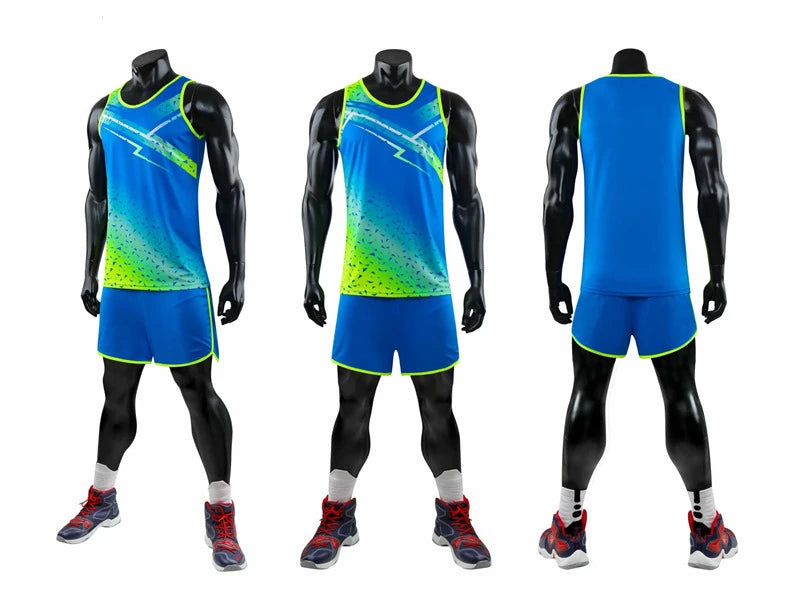 Men Women Camisetas Vest+Shorts Competition Running Set Track and field Sportswear Sprint Running Suit T-shirts Marathon Clothes Totally invincible