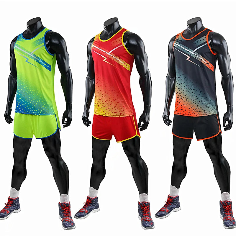 Men Women Camisetas Vest+Shorts Competition Running Set Track and field Sportswear Sprint Running Suit T-shirts Marathon Clothes Totally invincible