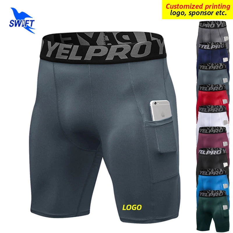 Quick Dry Compression Running Tights Men with Pocket Gym Fitness Shorts Sportswear Short Leggings Elastic Underwear Customized Totally invincible