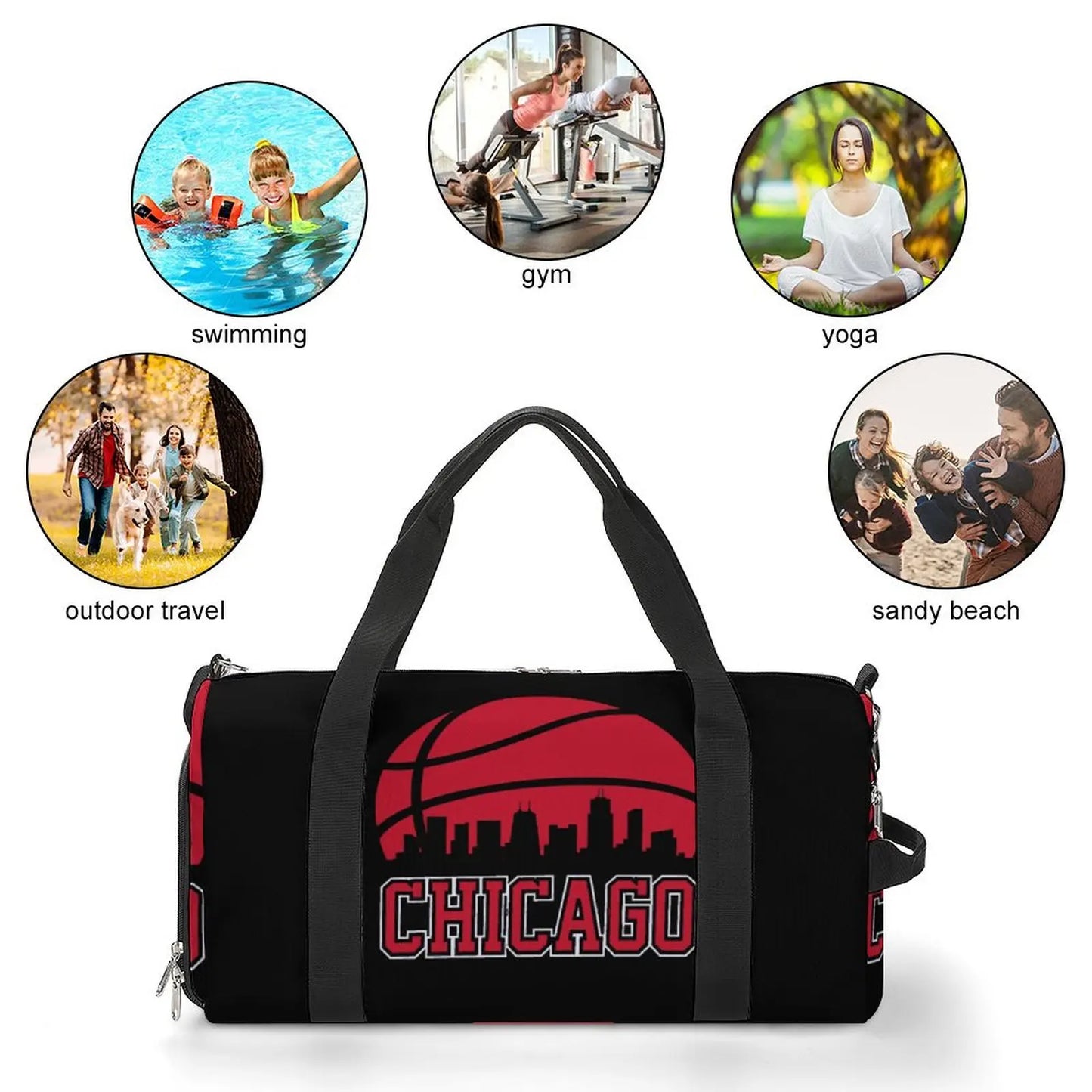 Retro Bulls Basketball Gym Bag Chicago City Skyline Outdoor Sports Bags Large Travel Training Handbag Fitness Bag For Couple Totally invincible