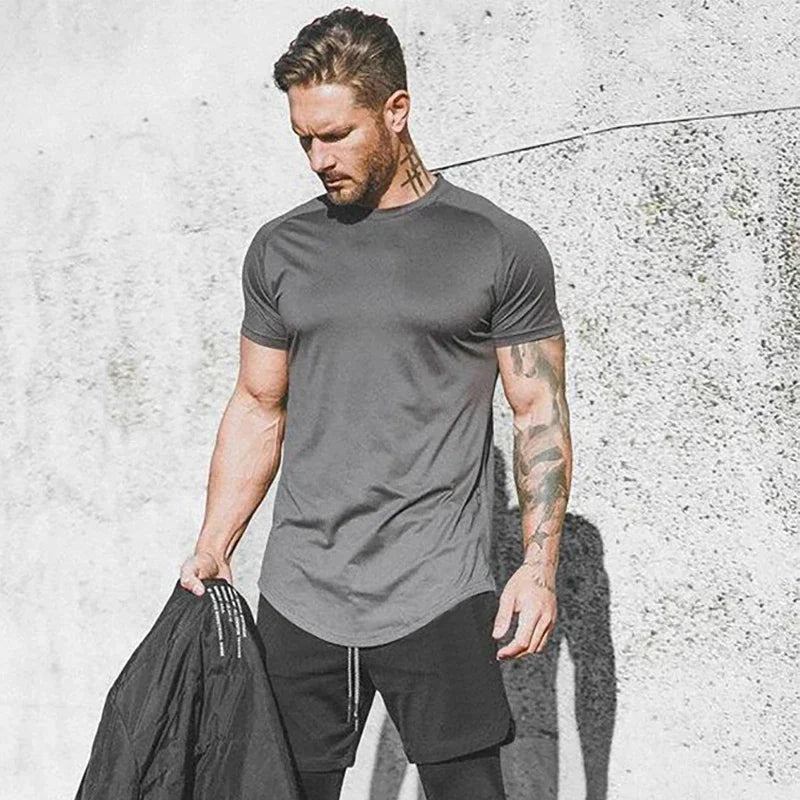 Running Shirt Men Mesh Fitness Tops Tees Sport O-neck T-shirt Gym Training Short Sleeve Workout Breathable Sportswear Jerseys Totally invincible