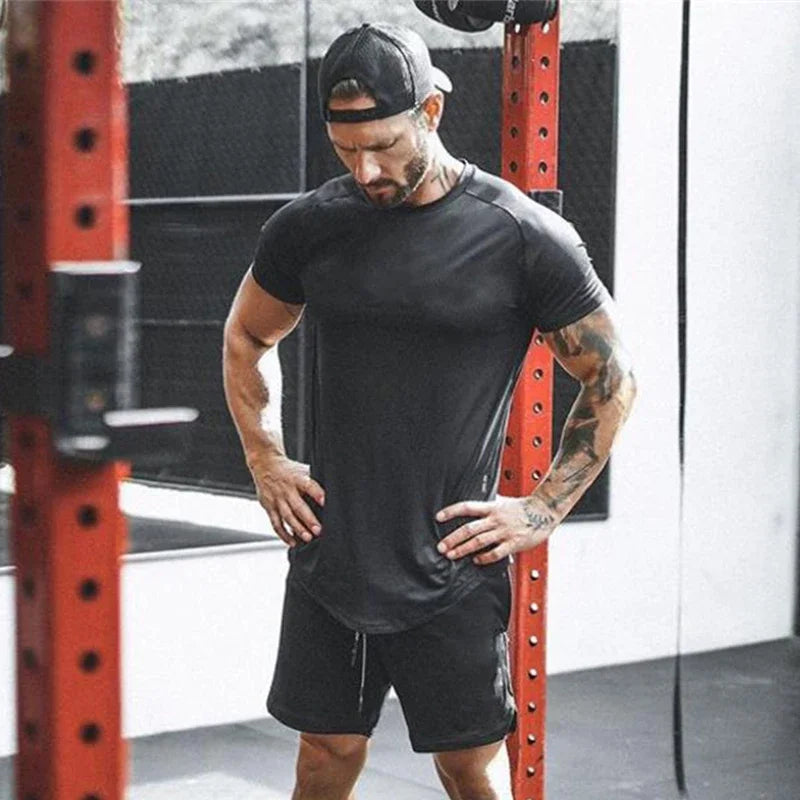 Running Shirt Men Mesh Fitness Tops Tees Sport O-neck T-shirt Gym Training Short Sleeve Workout Breathable Sportswear Jerseys Totally invincible