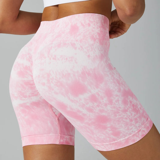 Seamless Pink Yoga Tie Dye Push Up Fitness Women Sport Shorts Woman Gym Tights Female Workout Short Pants Ladies Scrunch Shorts