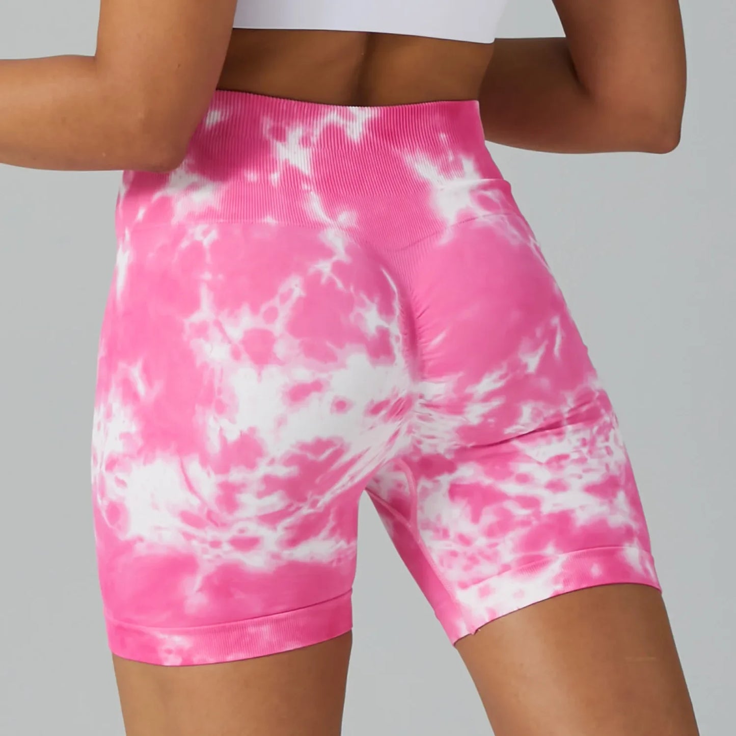 Seamless Pink Yoga Tie Dye Push Up Fitness Women Sport Shorts Woman Gym Tights Female Workout Short Pants Ladies Scrunch Shorts