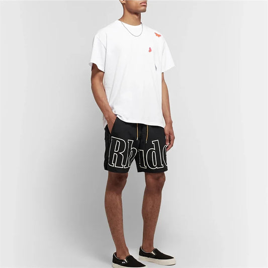 High Street Summer Beach Printed Letters Drawstring Shorts High Quality Mens Womens Wide Casual Shorts Shorts Breeches