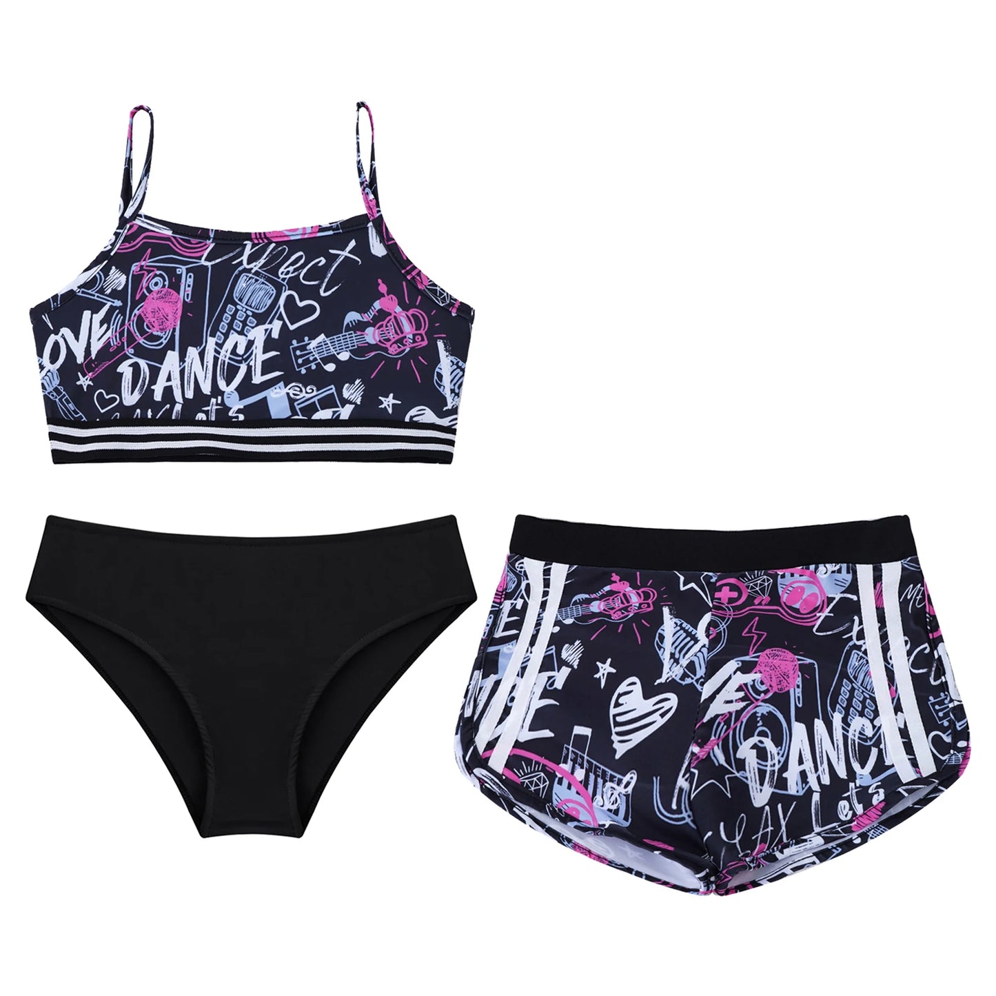 8-14Y Kids Girls Swimwear Set Print Crop Top with Shorts Briefs Tankini Swimsuit Beach Pool Water Park Bathing Suit Beachwear