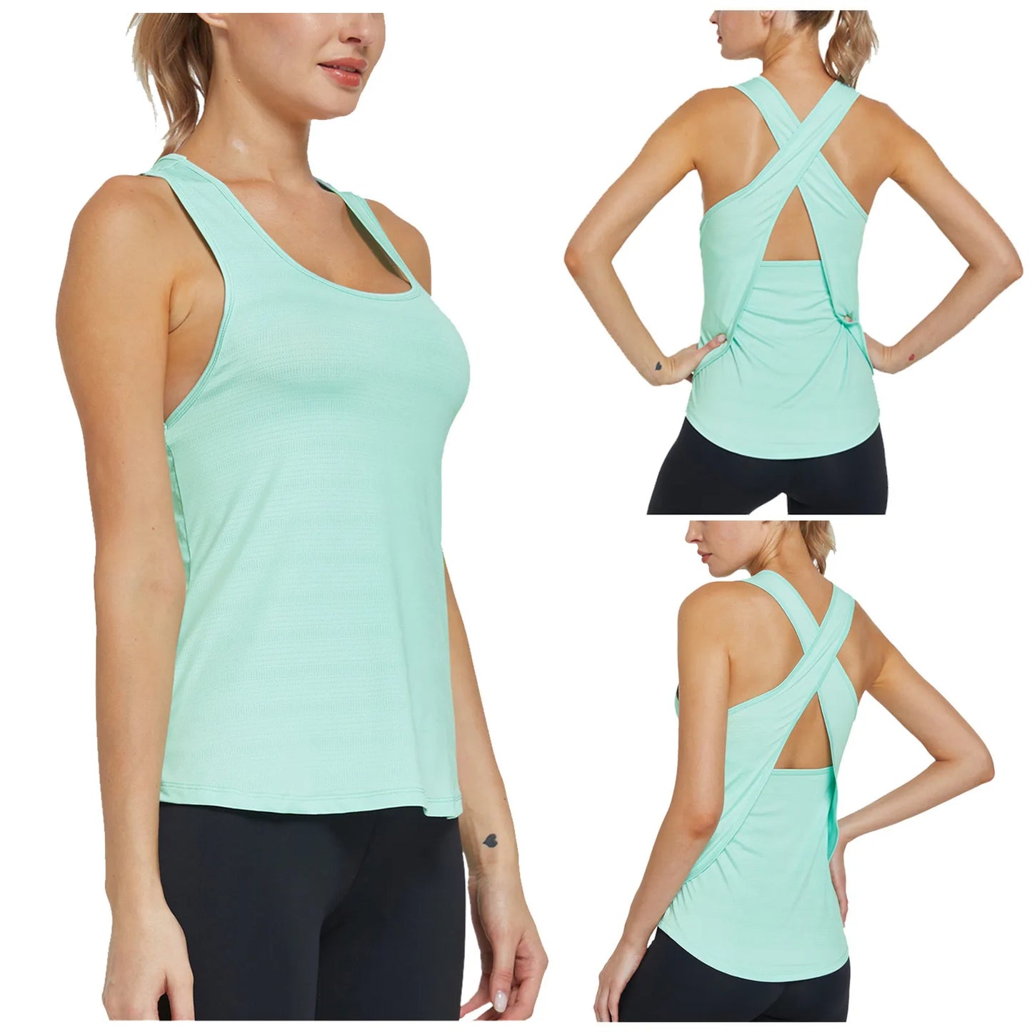 Sleeveless Solid Color Racerback Yoga Vest Sport Singlet Women Athletic Fitness Sport Tank Tops Gym Running Training Yoga Tops