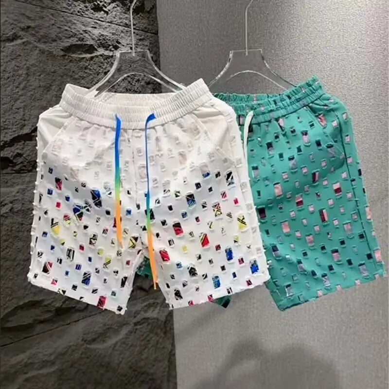 Summer Loose Shorts Couple Popular Versatile Casual Straight Men's Flower Oil Painting Beach Shorts Hawaiian Casual Silk Shorts