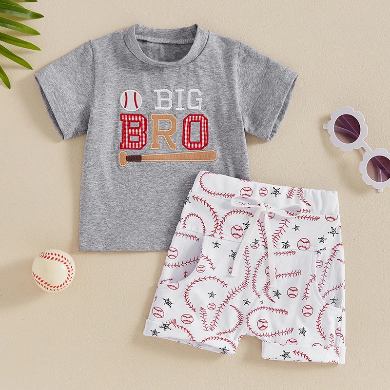 Baby Boys Summer Outfits Letter Embroidery Short Sleeves T-Shirt and Baseball Print Shorts Set for 2 Piece Clothes Set