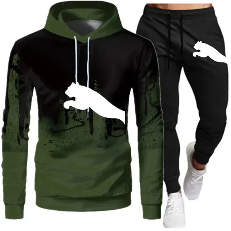 2024 Spring and autumn men's sportswear suit ink-jet hoodie + sweatpants 2 sets of casual running fitness men's sportswear