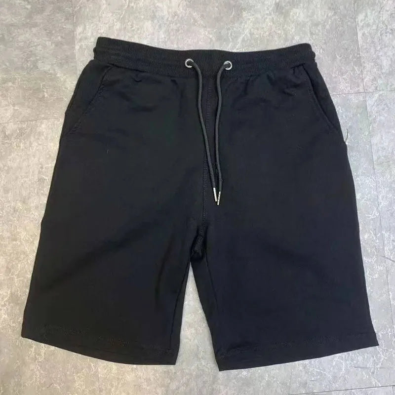 40KG-100KG Summer New 100% Cotton Soft Men’s Drawstring Waist Black White Yellow Pink Casual Shorts 4XL 5XL