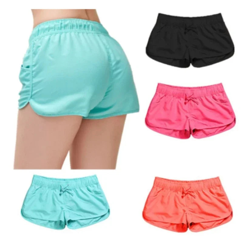 New 2021 summer casual shorts ladies fit solid color swimming elastic waist breathable ladies quick-drying beach pants