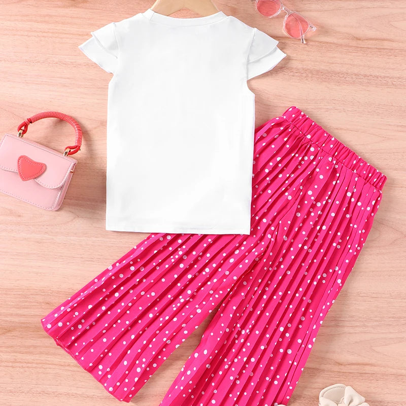 Summer Girls Clothing Sets New Cotton Fashion Short Sleeved+Wide Leg Pants Casual Two Piece Set Kids Clothes 2 3 4 5 6 7 Years