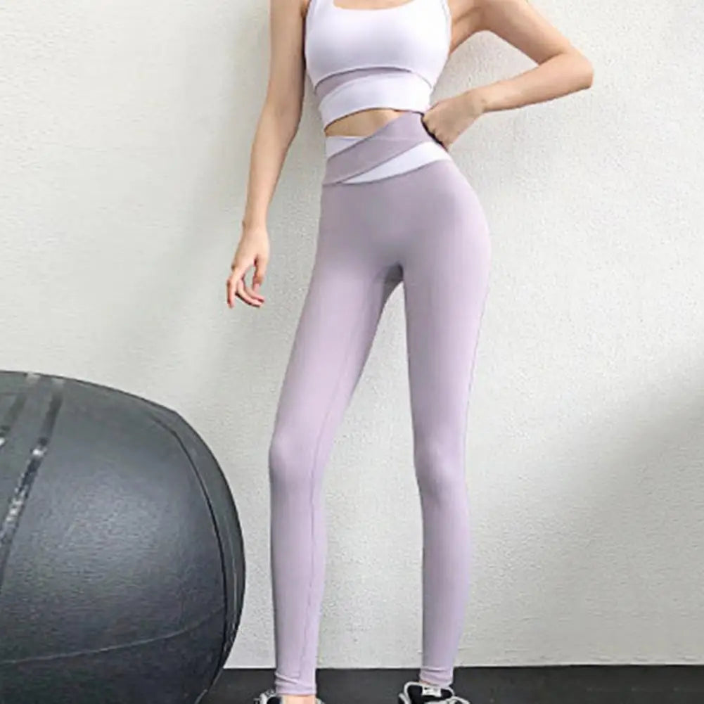 2 Pcs/Set Popular Lady Tracksuit  Tight Elastic Fitness Suit  Butt-lifted Tummy Control Yoga Top Pants Set