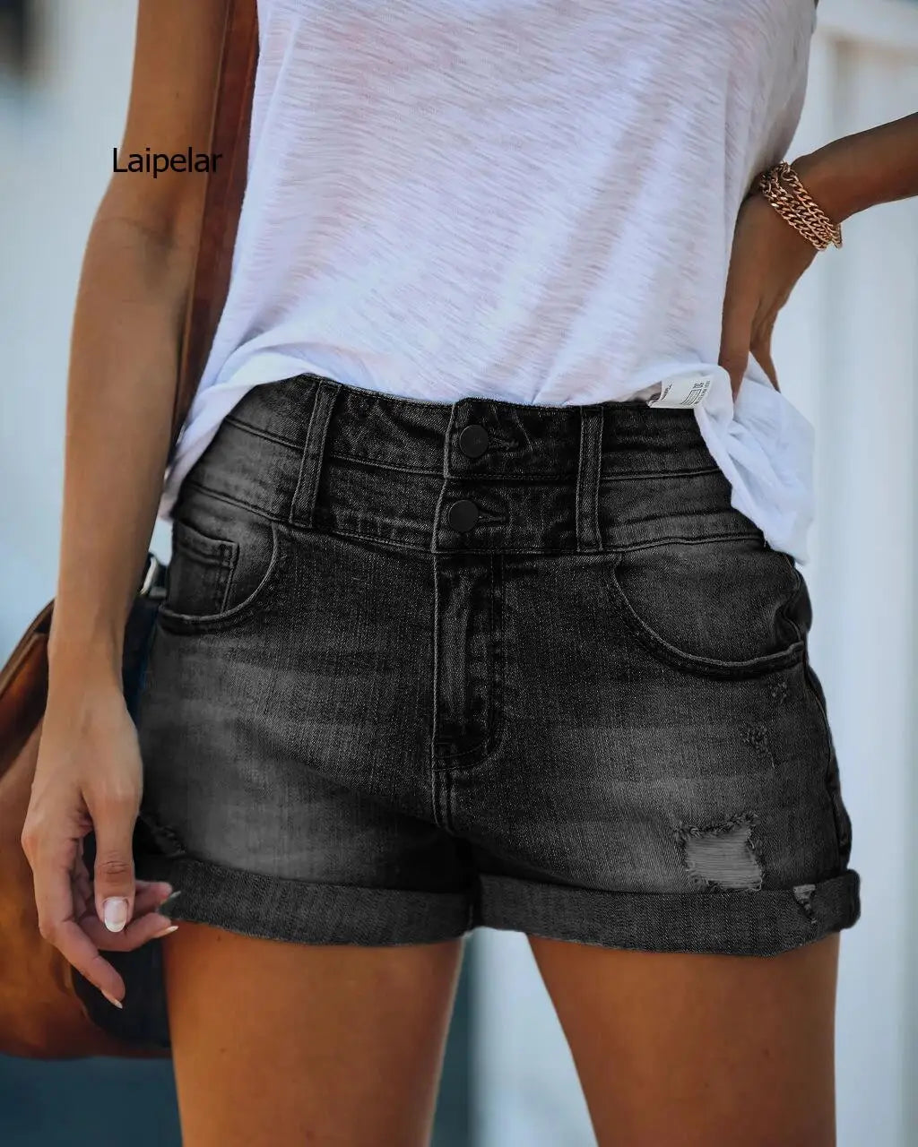 New Women Slim Hole Denim Shorts Fashion Casual Summer Blue Denim Shorts Solid Color Wash Streetwear Shorts Ladies Bottom