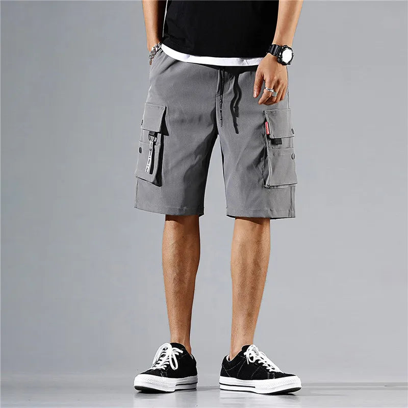 Men Trend Cargo Shorts Men'S Letter Print Pocket Shorts Summer New Fashion Casual Straight Shorts Male Ropa Hombre