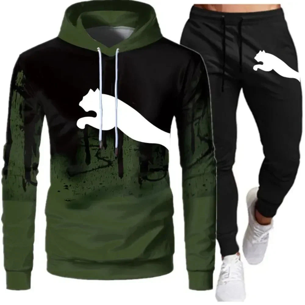 2024 Spring and autumn men's sportswear suit ink-jet hoodie + sweatpants 2 sets of casual running fitness men's sportswear