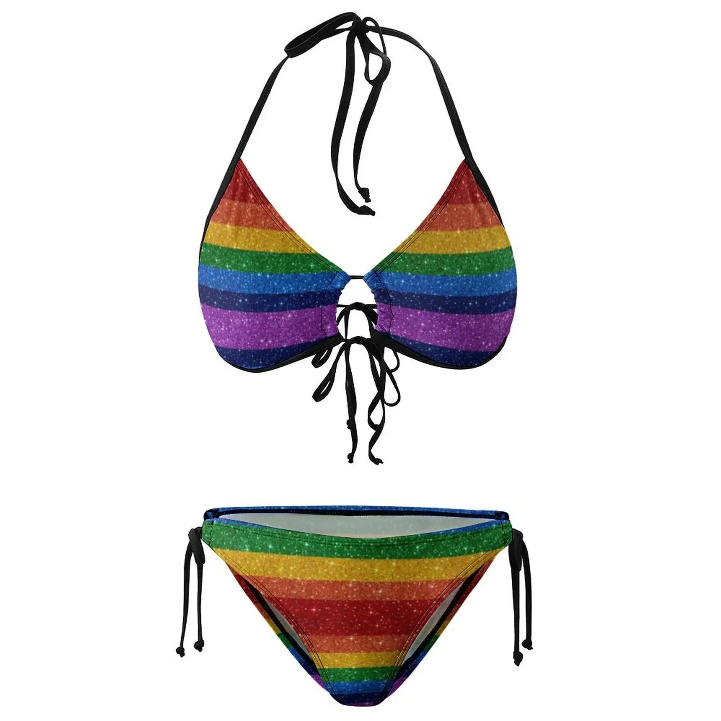 Sexy Bling Me Up Rainbow Bikini Set Striped Pop Art Glitter Bikini Swimsuit Push Up Swimwear Cute Beach Print Feminine Bikinis