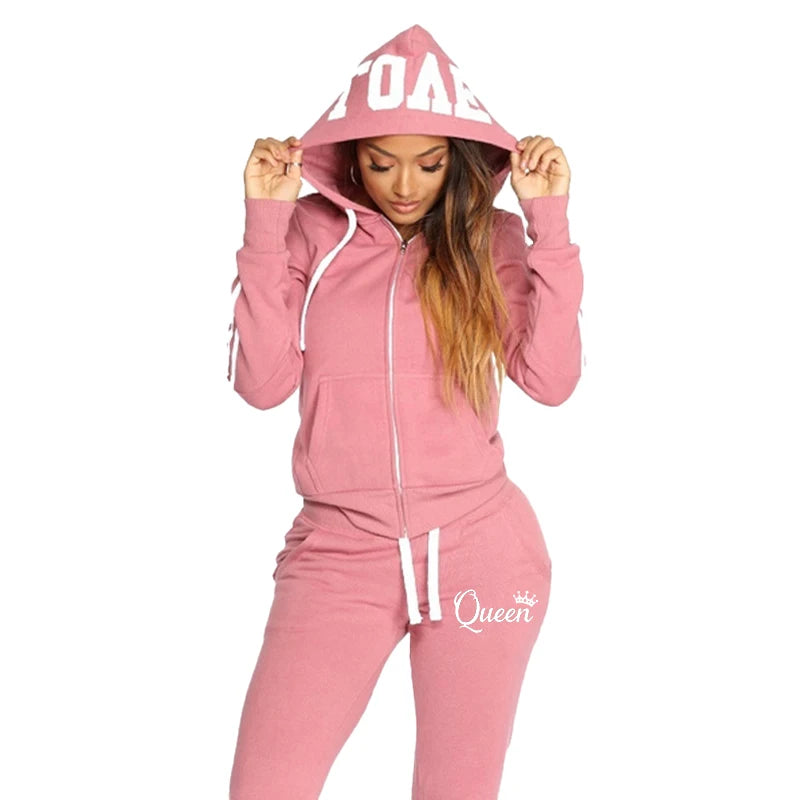 Fashion Casual Sweatsuits for Women Two Pice Set Tracksuit Jogging Suit Zipper Long Hoodies Running Sportswear High Street Pant