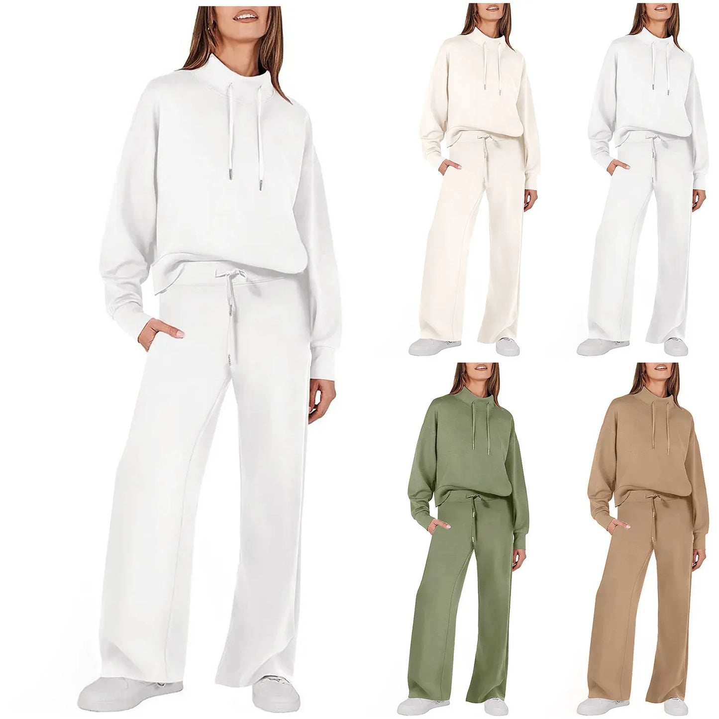 Womens 2 Piece Outfits Sweatsuit Oversized Drawstring Loose Sweatshirt+Wide Leg Pants Matching Lounge Set Fall Winter Tracksuits