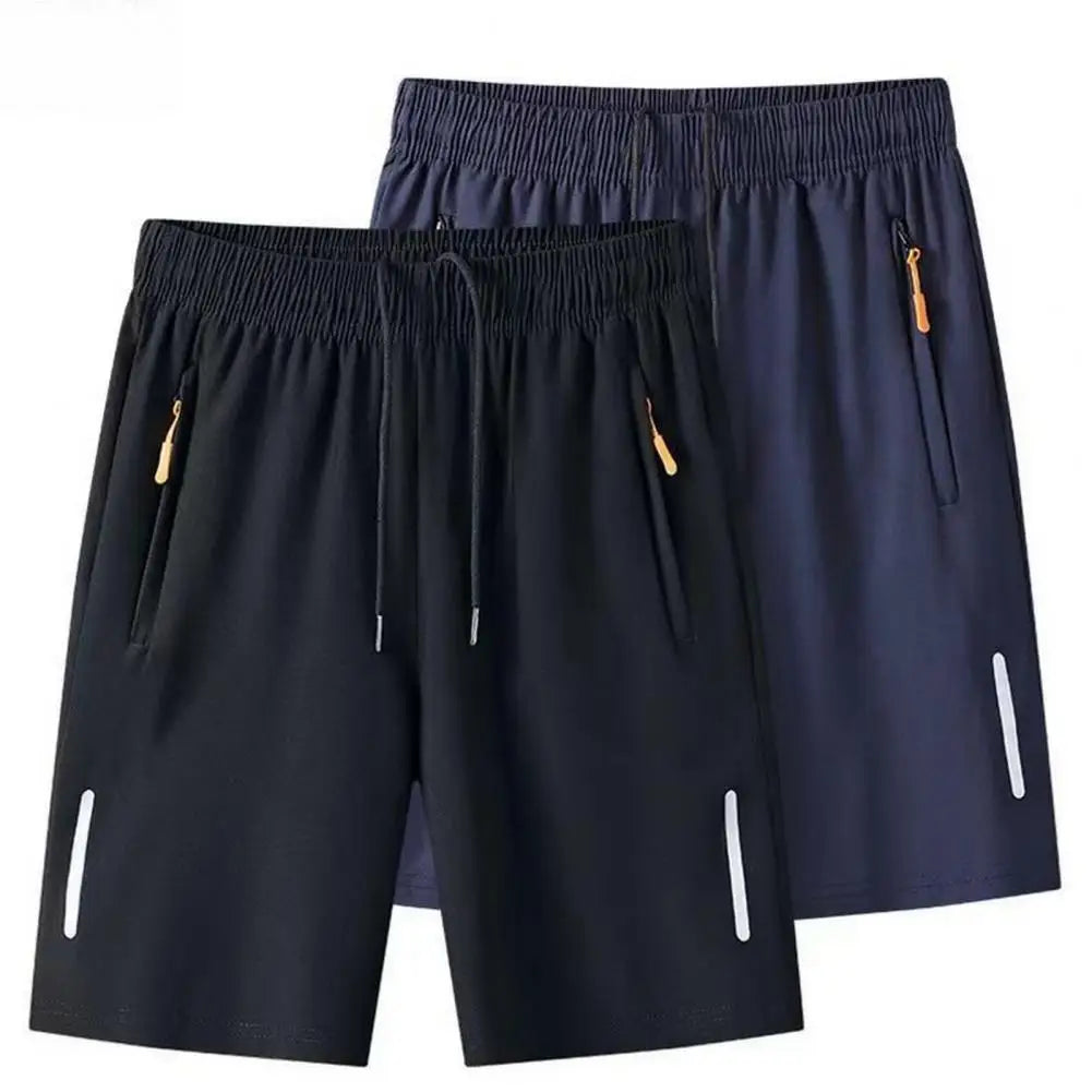 Reinforced Pocket Shorts Retro-inspired Men's Knee Length Sport Shorts with Elastic Waist Zipper Pockets Plus Size for Casual