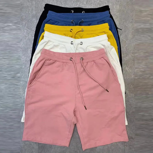 40KG-100KG Summer New 100% Cotton Soft Men’s Drawstring Waist Black White Yellow Pink Casual Shorts 4XL 5XL