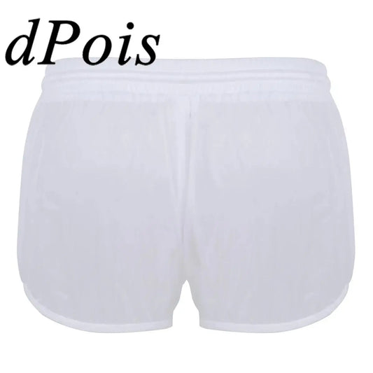 Men's Boxer Shorts See Through Drawstring Short Pants  Underwear Breathable Casual Shorts For Male Trunks Swimwear