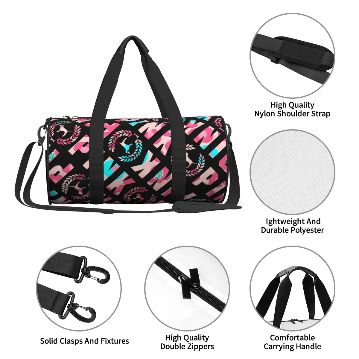 Pink Victoria Sports Bags Secret Wallpaper Travel Training Gym Bag Gym Accessories Retro Handbags Couple Oxford Fitness Bag