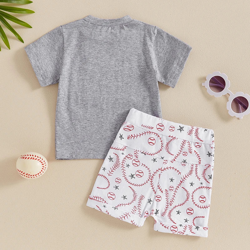 Baby Boys Summer Outfits Letter Embroidery Short Sleeves T-Shirt and Baseball Print Shorts Set for 2 Piece Clothes Set