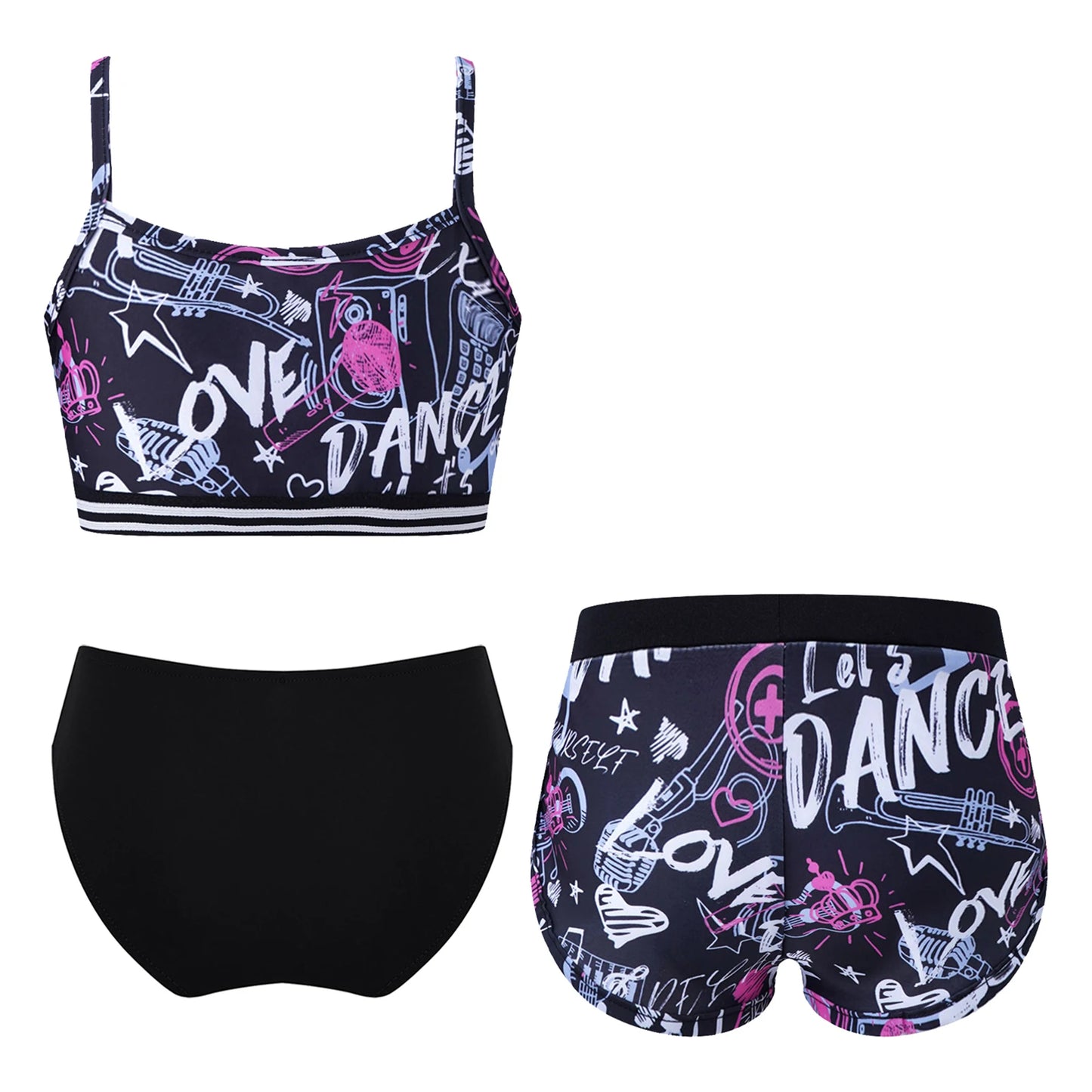 8-14Y Kids Girls Swimwear Set Print Crop Top with Shorts Briefs Tankini Swimsuit Beach Pool Water Park Bathing Suit Beachwear