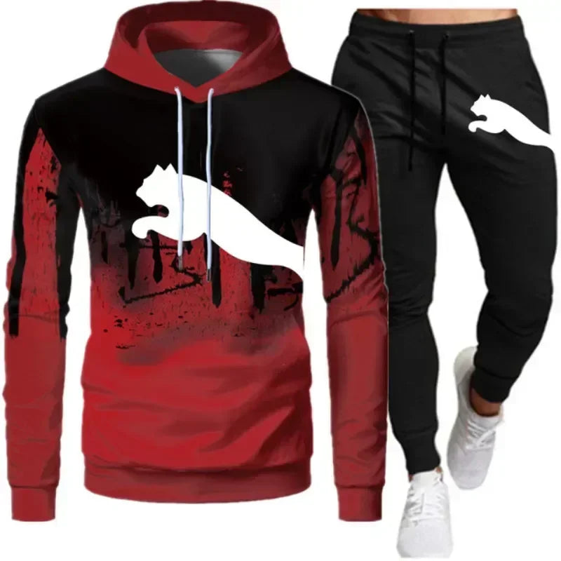 2024 Spring and autumn men's sportswear suit ink-jet hoodie + sweatpants 2 sets of casual running fitness men's sportswear