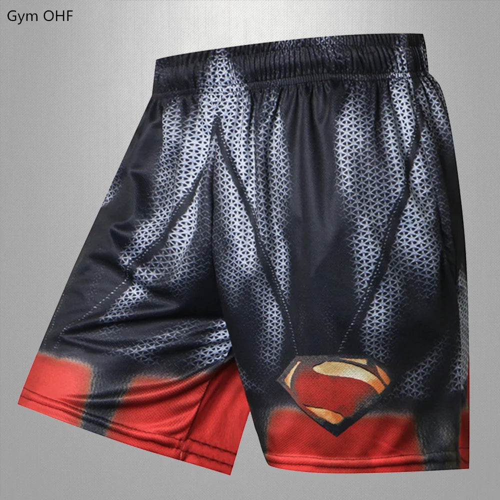 Breathable Quick Dry Men Shorts Casual Superhero Movie 3D Printed MMA Running Shorts Men's Zip Pocket Causal Summer Short Pants