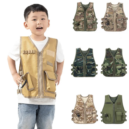 Military Childfren Camouflage Hunting Clothes Kids CS Airsoft Vest Tactical Army Vests Cosplay Costume Sniper Uniform Coat Gear