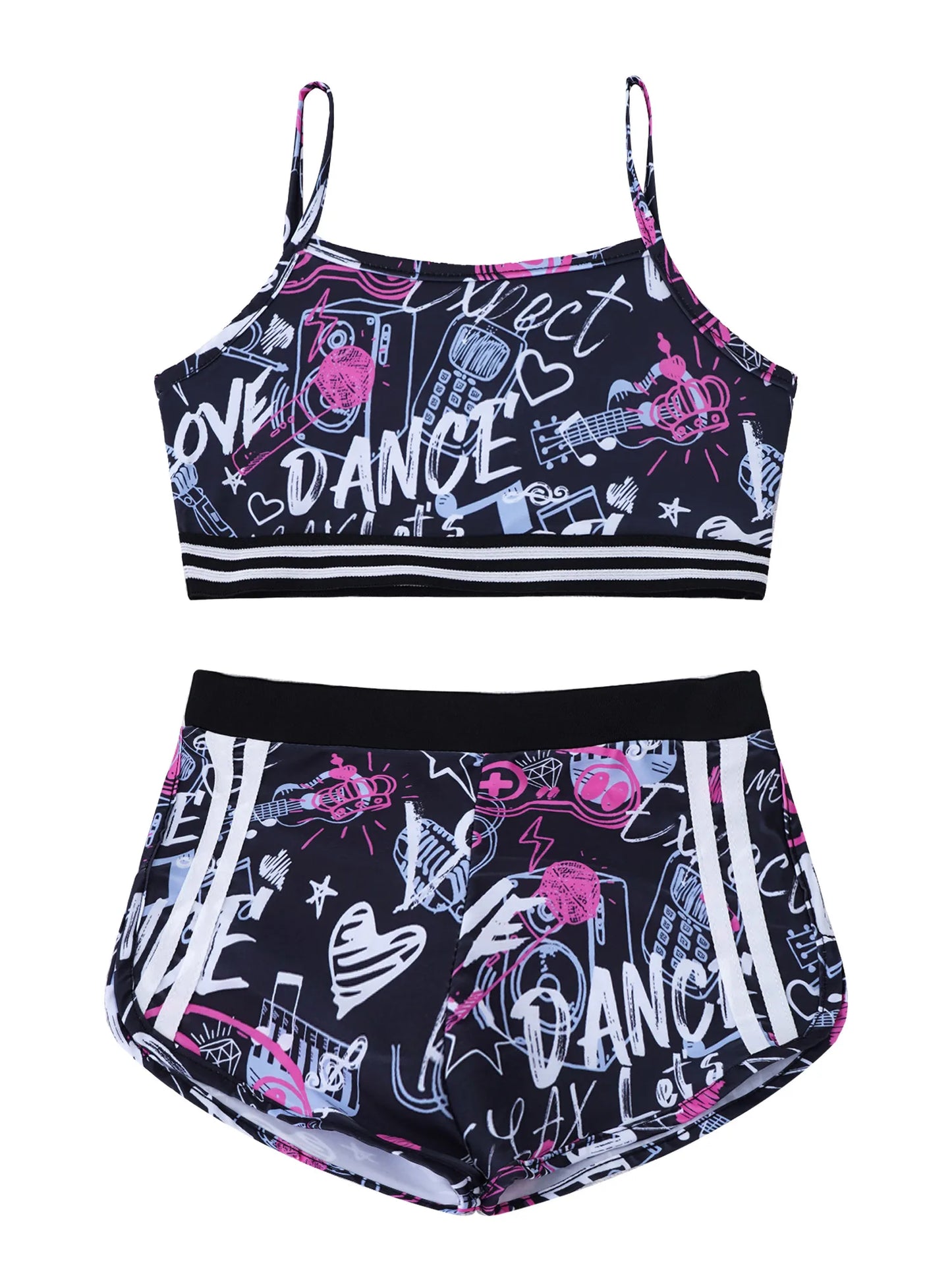 8-14Y Kids Girls Swimwear Set Print Crop Top with Shorts Briefs Tankini Swimsuit Beach Pool Water Park Bathing Suit Beachwear