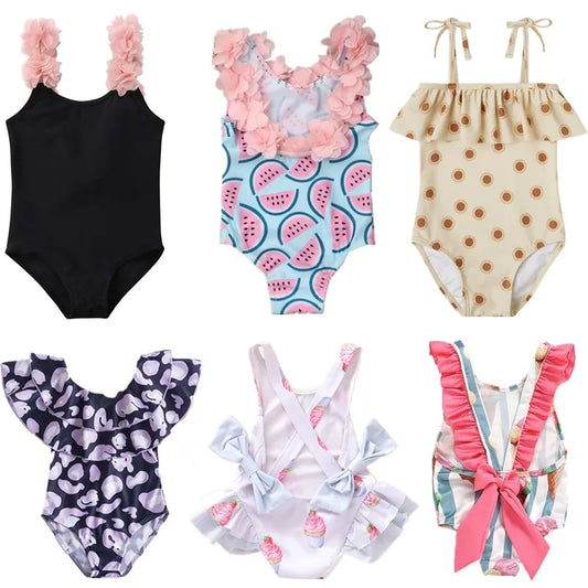 2024 New One-Piece Swimsuit Baby Girl Backless Flower Bikini Beach Holiday Swimming Bathing Suit Children Kids 1-5 Year Swimwear