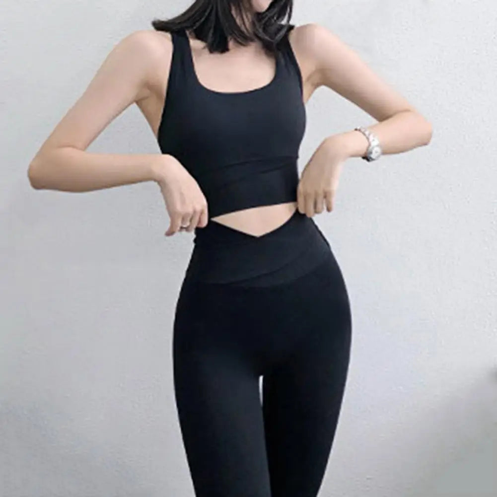 2 Pcs/Set Popular Lady Tracksuit  Tight Elastic Fitness Suit  Butt-lifted Tummy Control Yoga Top Pants Set