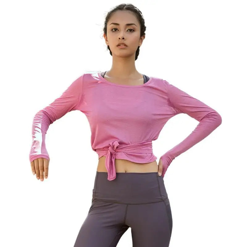 Summer Women's Yoga T-Shirt Open Sports Clothes Long-Sleeved Running Tops Slim Beauty Back Sportswear Totally invincible